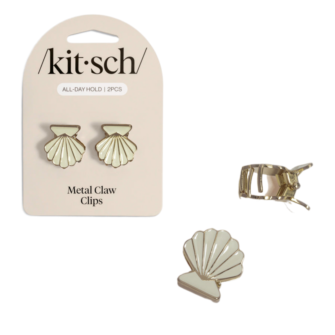 Gold & Pearlized Cream Metal Clam Shell Hair Clip Set