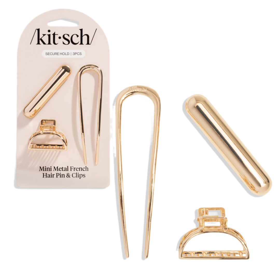 Gold Mini Metal French Hair Pin & Clips Set